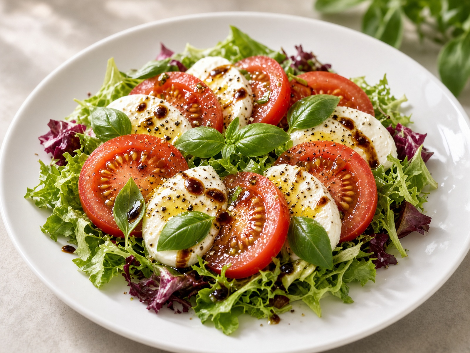 Caprese salad with tomatoes, mozzarella, and basil