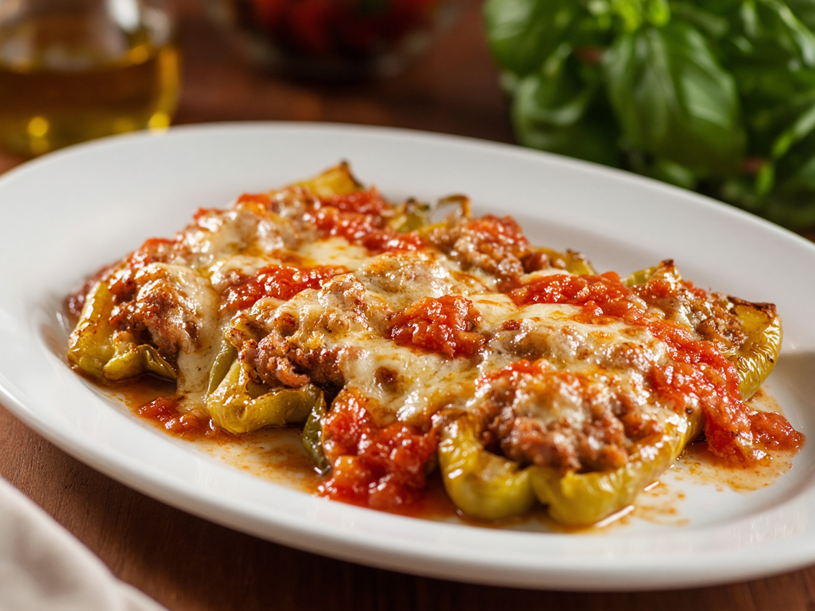 Stuffed banana peppers in tomato sauce