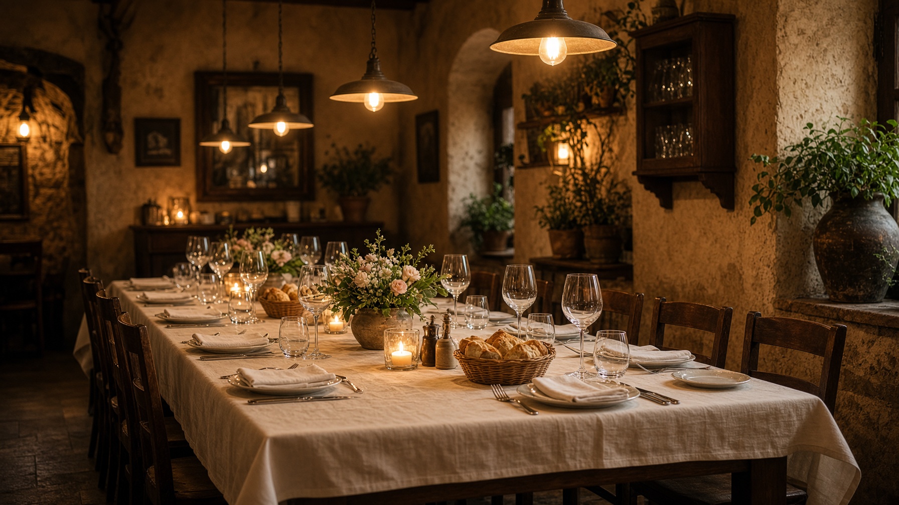 A long table set for a celebration at Chovy's